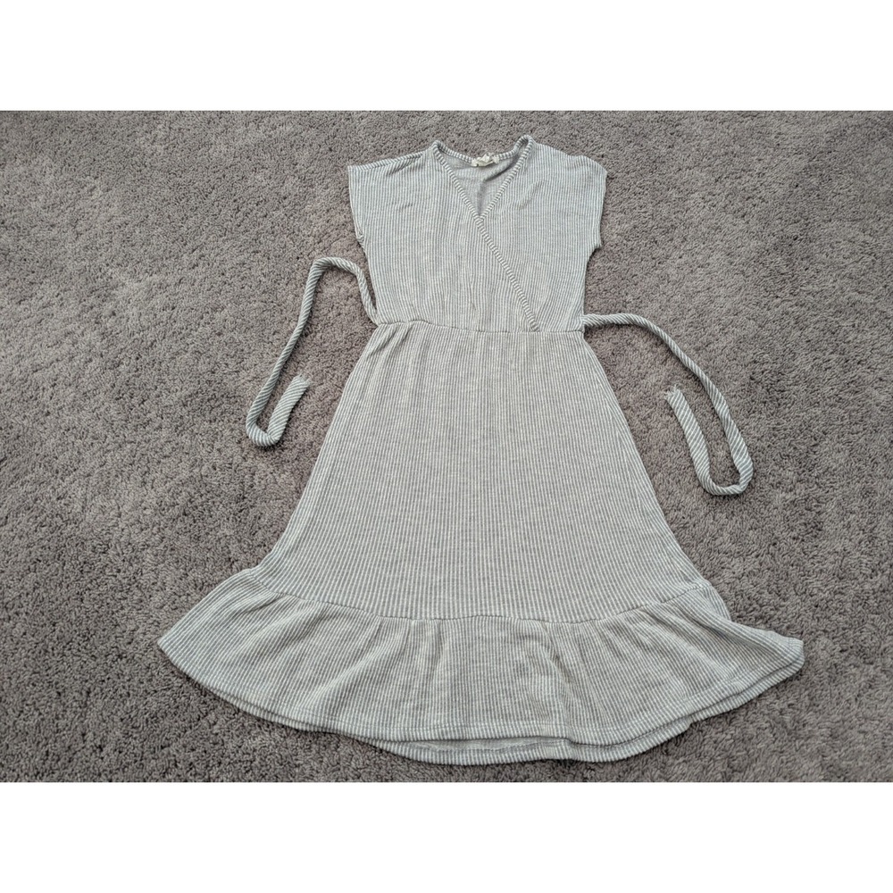 Caution to the Wind Midi Dress Women's Medium V-Neck Striped Belted